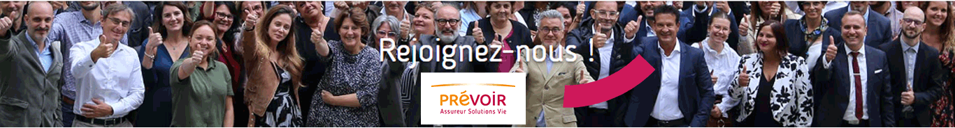 Rejoignez-nous ! Avec une photo de groupe des collaborateurs et le logo Prévoir